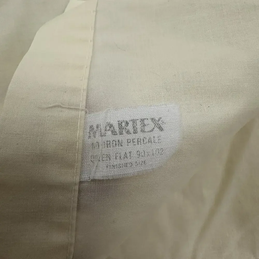 Martex Vintage 80s Queen Size Sheet Set Cream Blue Floral Ruffles Fitted Flat